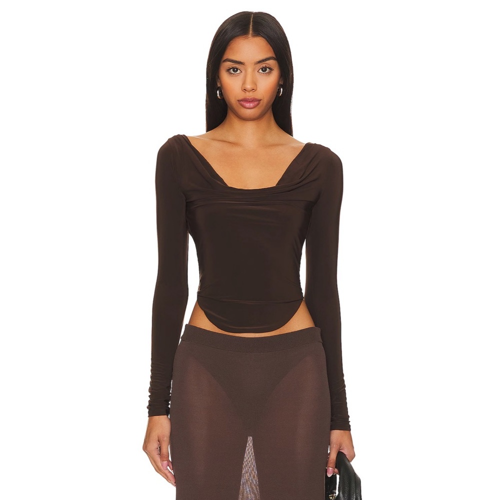 NWT Lovers and Friends Xander Top in Chocolate Brown Cocoa Silky Sheen Smooth